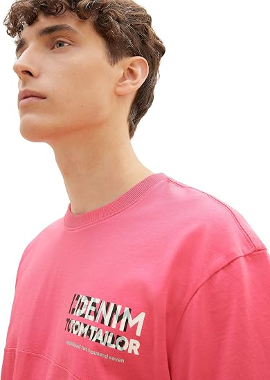 TOM TAILOR Denim Men's T-Shirt, 32263 - Flashy Flame Pink, Large