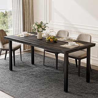 TAVATA Dining Table for 6-8 People, 69 Inch Long Acacia Wood Kitchen Dinner Table with Metal Frame & Waterproof Tabletop, Rustic Farmhouse Rectangular Dining Room Tables for Living Room, Coffee
