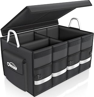 Oasser Trunk Organizer Cargo Organizer Trunk Storage Organizer with Foldable Cover Aluminium Alloy Handle Reflective Stripe