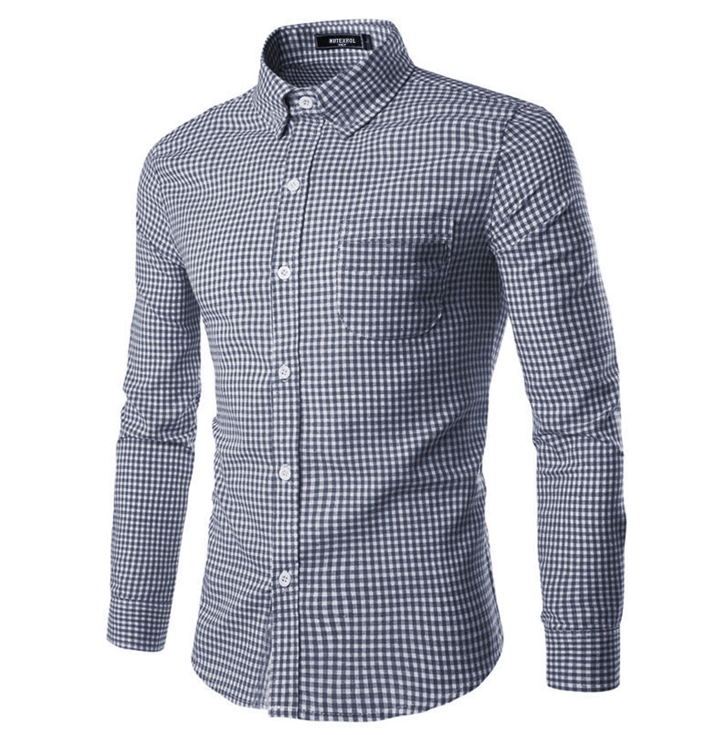 Men Plaid Cotton Casual Slim Fit Long Sleeve Button Down Dress Shirts
