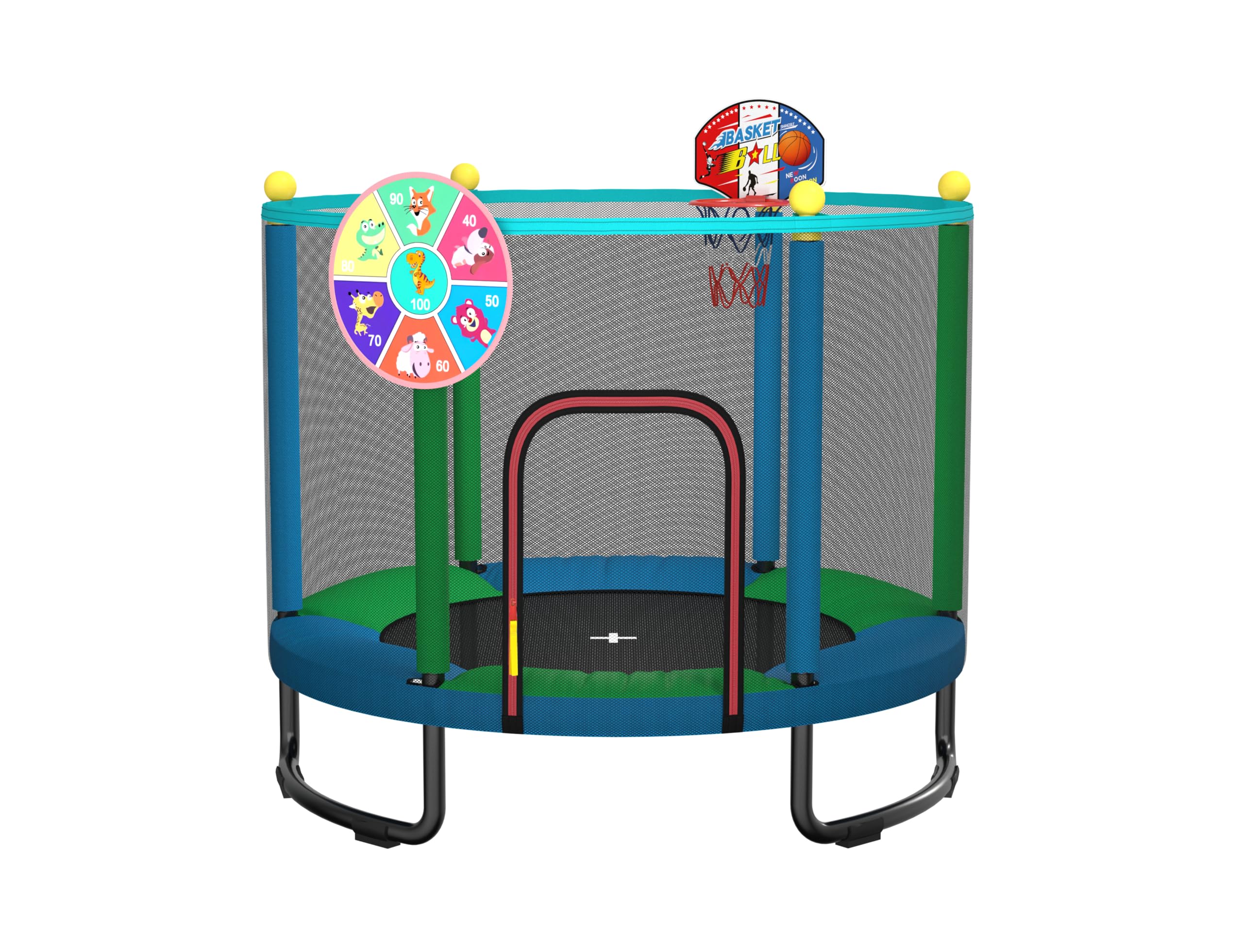 Trampoline pour Enfants 150 cm intérieur/extérieur – avec Filet de sécurité, Panier de Basket et Accessoires de Jeu. Cadeau d'anniversaire et de Noël pour garçons et Filles