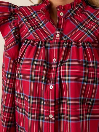 Plaid Shirts for Women Ruffle Button Down Shirt Puff Long Sleeves Blouses Casual Gingham Collared Top