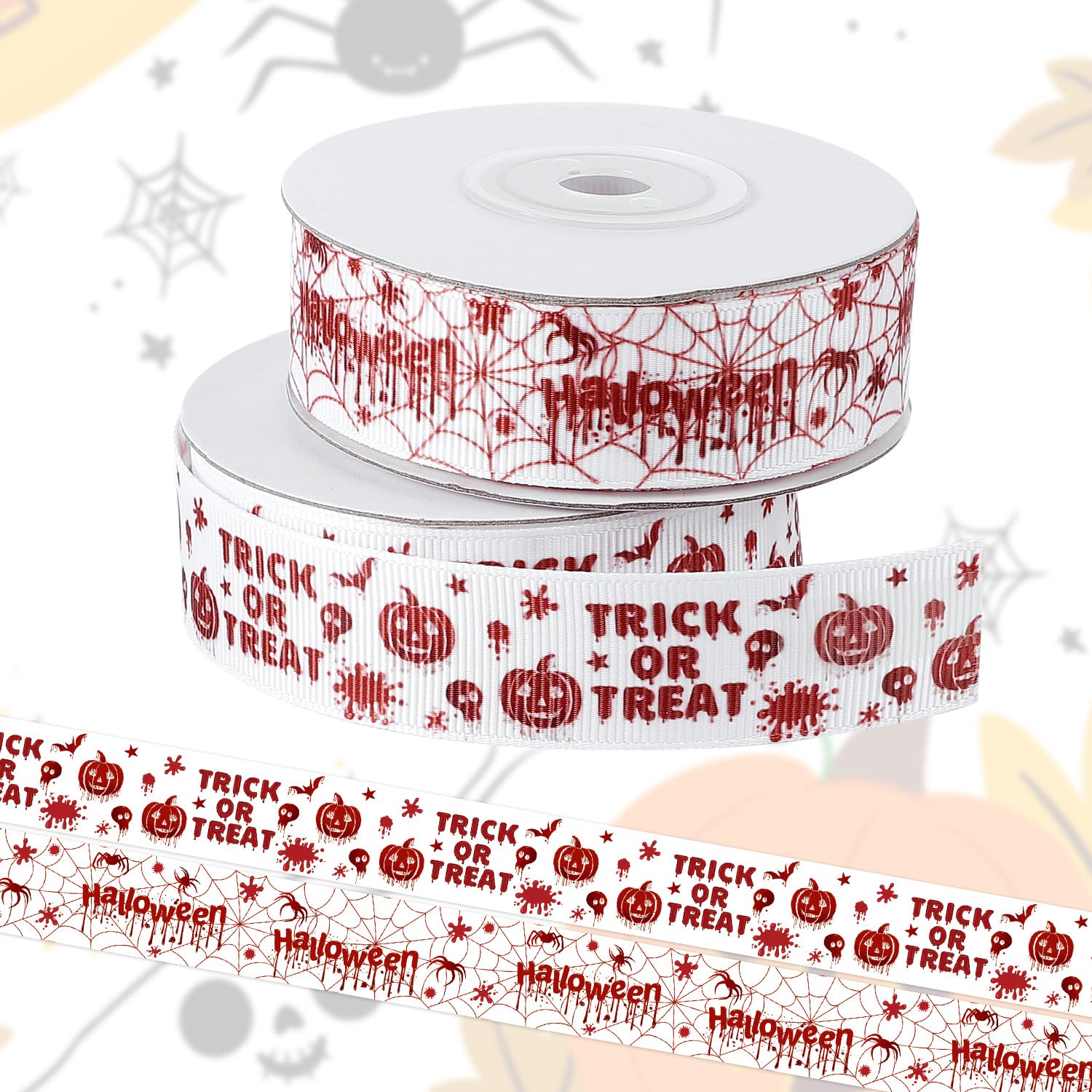 Halloween-Dekoband Mit Draht – Schwarz-weiß, Geister-Design, 6,3 Cm X 9,1 M, Doppelseitig, Für Geschenke & Deko