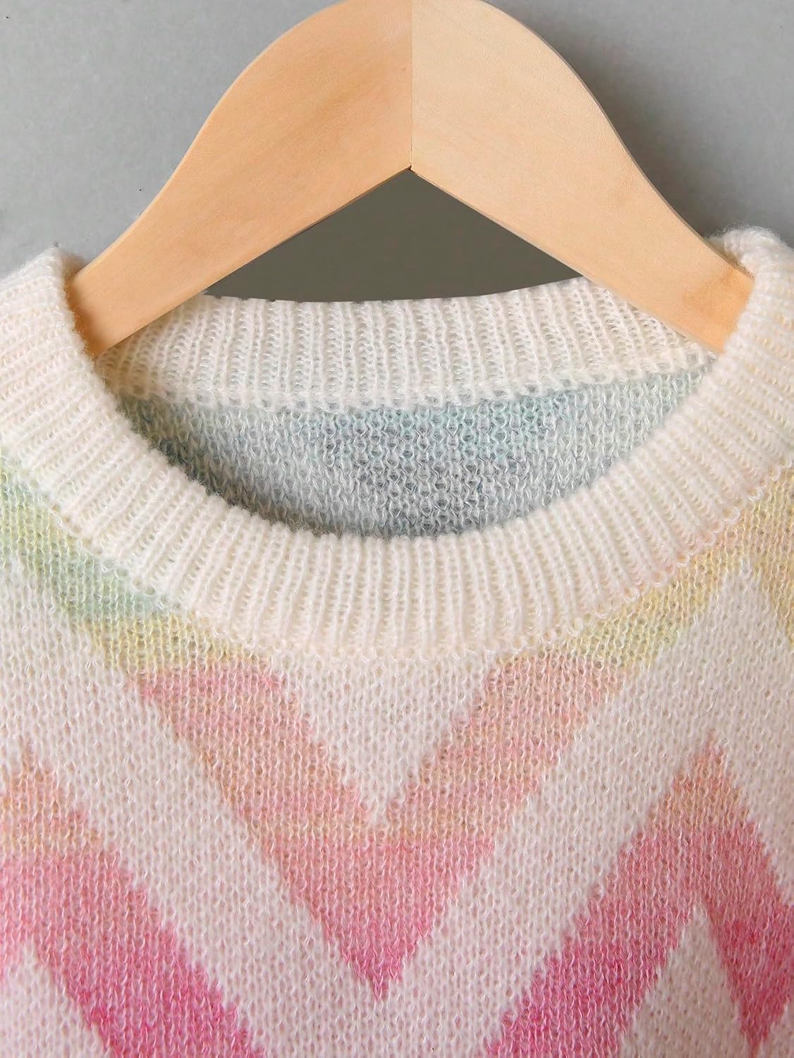 SHENHE Girl's Crewneck Lantern Sleeve Colorful Ombre Cute Chevron Knit Crop Sweater Jumper - Image 3