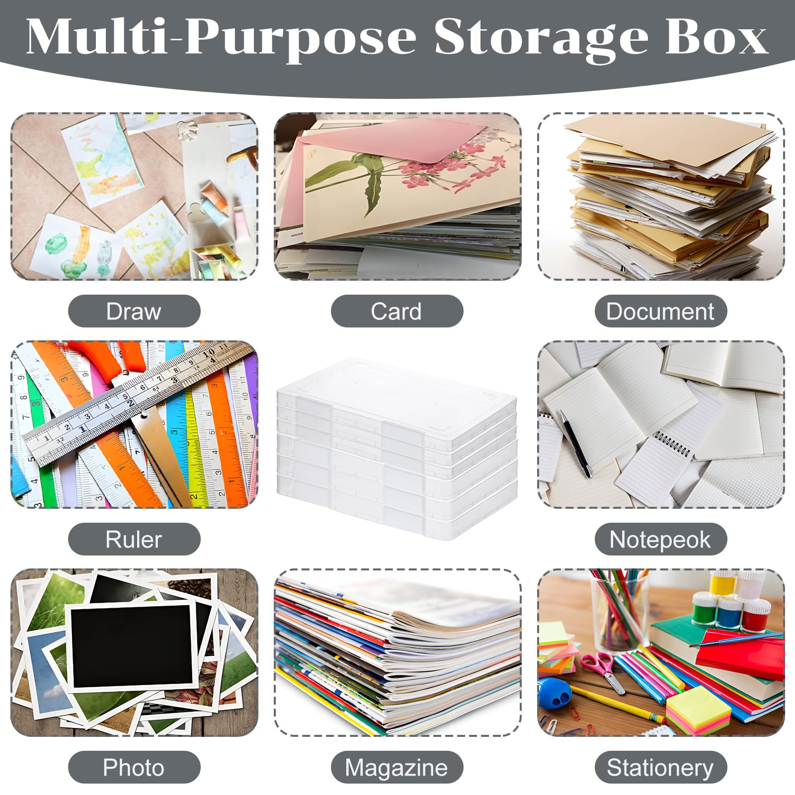 6 Pcs Clear A4 Paper Organizer Boxes - Plastic Scrapbook Storage Containers For Craft Supplies