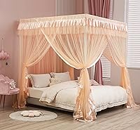 Vista 22 de Mengersi Cortina para Dosel de Cama Princesa, con 4 Esquinas, Dosel con Mosquitero para Cama de Princesa (Blanco, Doble)