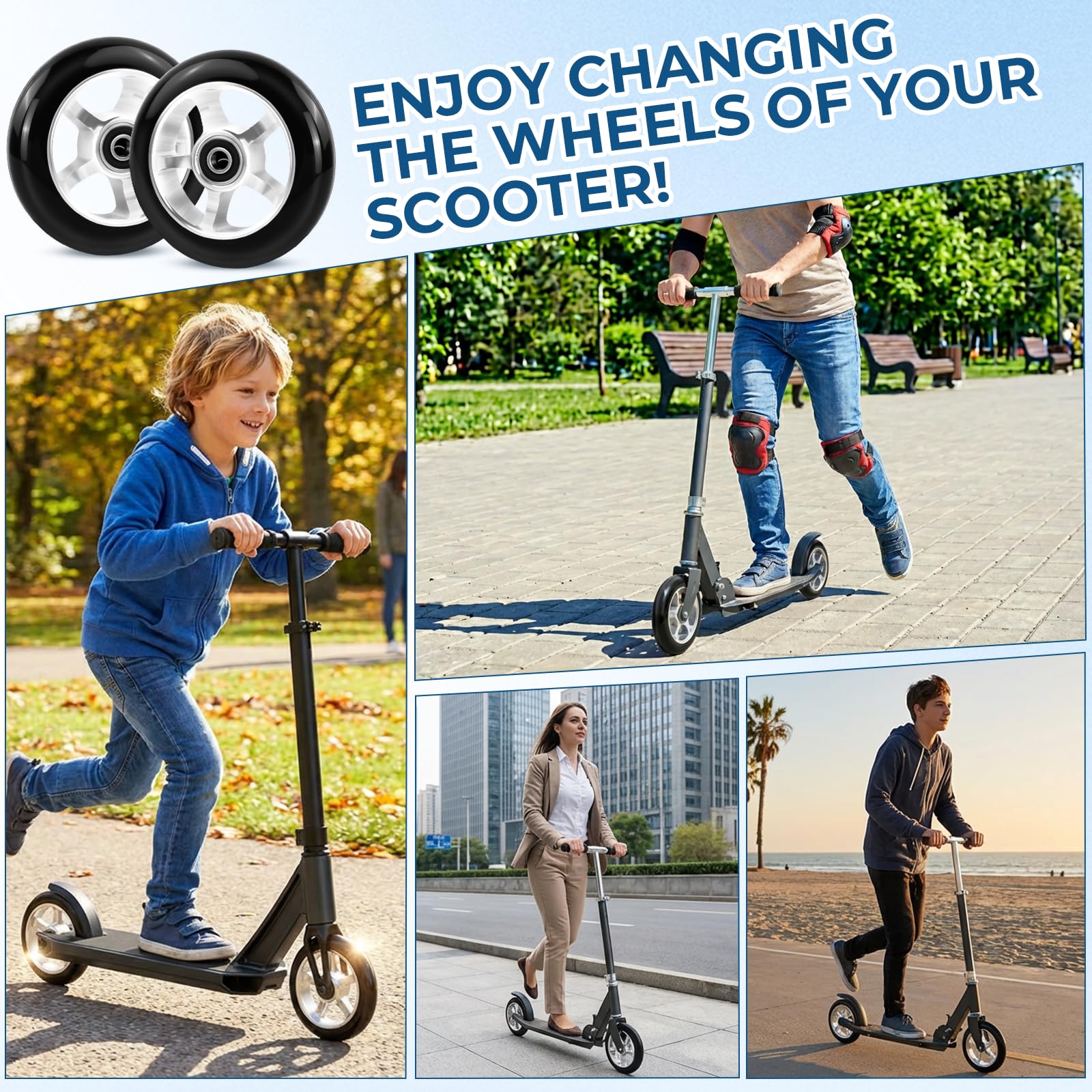 2 pezzi Ruote 100 mm per freestyle Scooter, Monopattino Freestyle Ricambio Rotelle, Ruote Carrello per Bagagli, Ruote Trolley Ricambio Alluminio, Ruote per Pattini in Linea Scooter 100 x 24mm