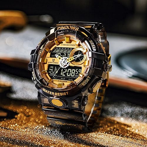 Miniatura 3 de PINDOWS Reloj para Hombre, Reloj Analógico Digital Resistente al Agua 50M, Reloj Electrónico para Deportes al Aire Libre, Fecha, Multifunción, LED,