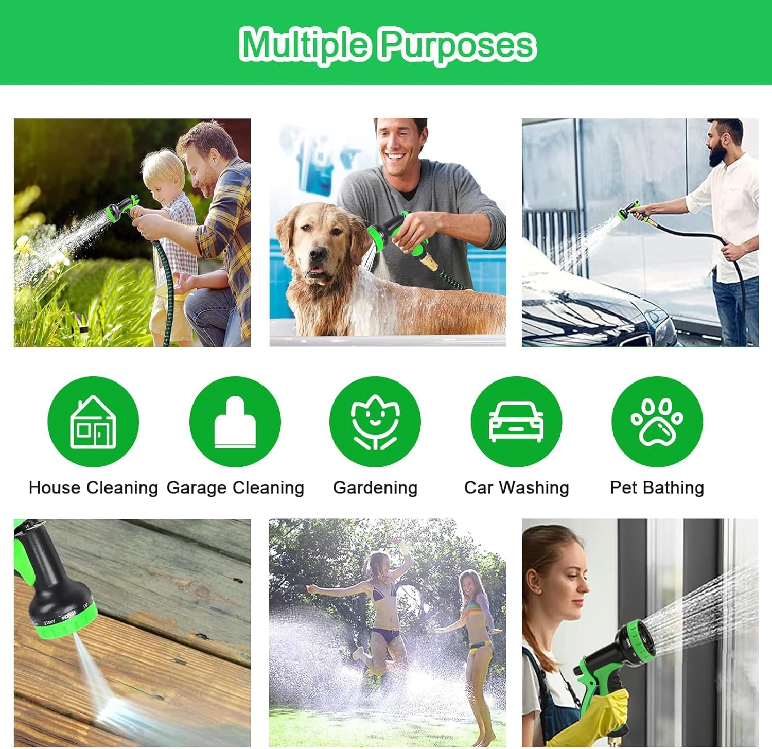 Dehnbarer Gartenschlauch, mit 10 Sprühmustern, geeignet für 1/2 Zoll und 3/4 Zoll Wasserhähne, flexibler und leichter Schlauch für Garten, Bewässerung, Reinigung mit Aufbewahrungstasche