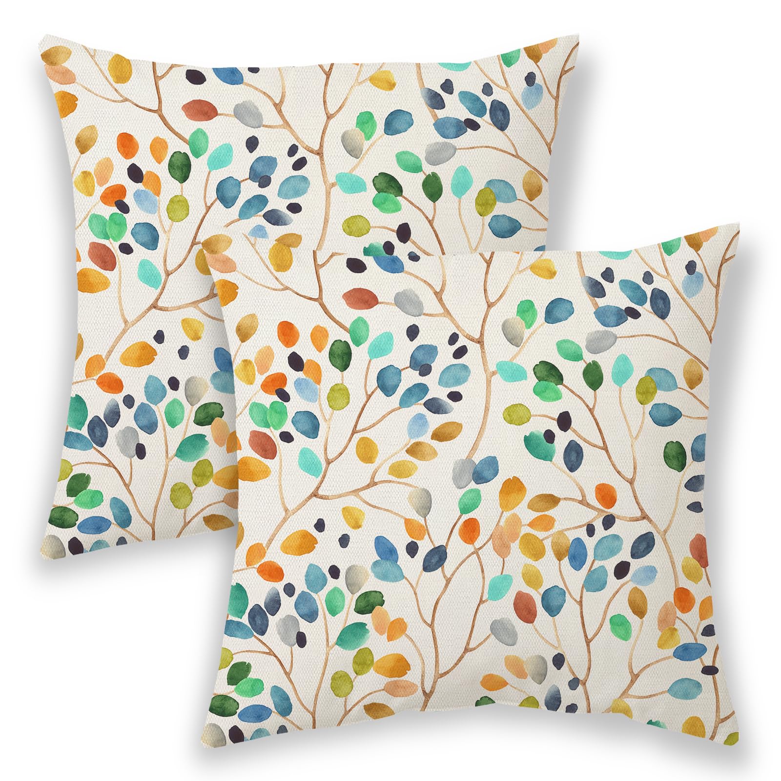 BETGINY Spring Pillow Covers 18x18 Inch 2 Pcs, Colorful Leaves Decorative Throw Pillows,Vintage Plant Flower Floral Summer Seasonal Outdoor Decor