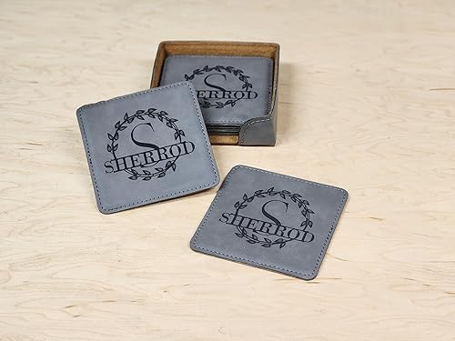 Miniatura 5 de Handmade Coasters Set of 6 - Personalized Coasters - Barware Decorations - Leather Bar Decor - Man Cave Father's Day Present, Leatherette Coaster