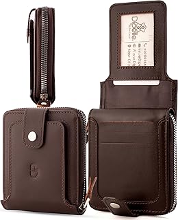 Di Pelle™ Handmade Genuine Leather Zipper Wallet for Men | Large Capacity Cowhide Leather Wallet with ID Window, Card Holder & External Card Case Wallet Packaged in Elegant Gift Box (Brown)