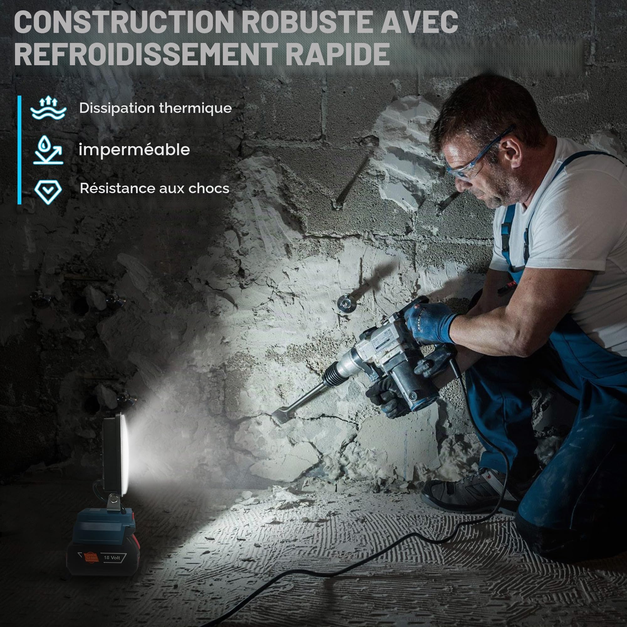 Lampe LED sans fil pour batterie Bosch 18 V, 96 W 6800 lm, projecteur de chantier LED avec USB + type C (sans batterie)