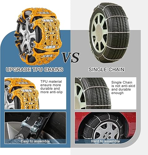 Miniatura 3 de MOPHOTO Paquete de 6 cadenas de nieve de poliuretano termoplástico mejoradas, cadenas de neumáticos para automóviles, SUV, camionetas, cadenas de