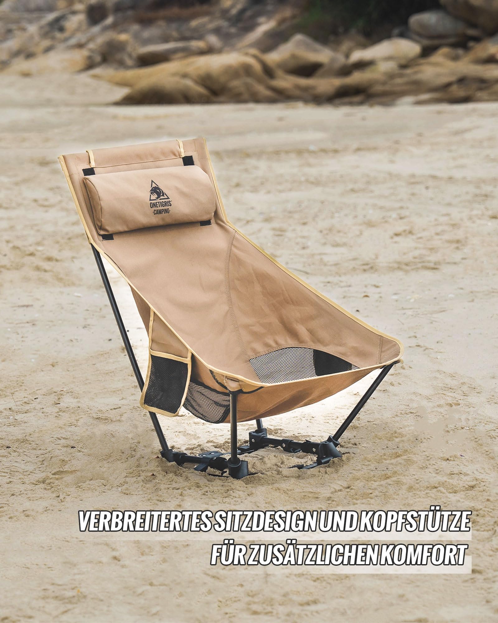 OneTigris DRAGONHIDE Campingstuhl Hochlehner faltbar 125 kg, Klappstuhl Camping leicht, Angelstuhl klappbar mit 2 Seitentaschen, Faltstuhl Ultraleicht für Outdoor, Wandern