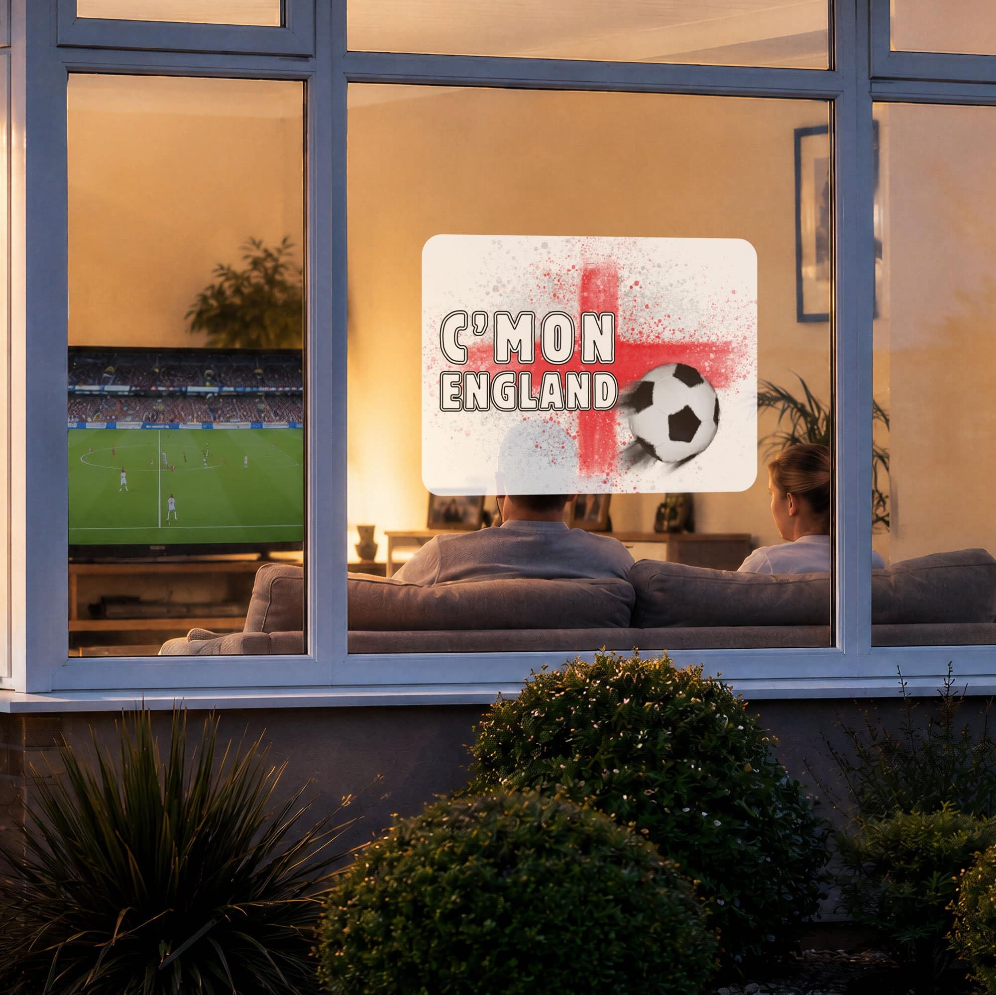 England Football Window Sticker Double Sided Reusable Window Decal for Home Pub Shop School Euro Football Window Sign