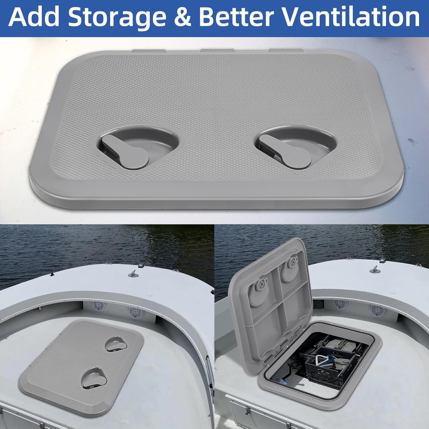 Marine Boat Hatch Deck Cover Lid,Marine Deck Access Hatch & Lid,Black Rectangle Boat Access Door for Bass/John/Fishing/Skiff/Sailboat/Yacht,Waterproof Cover Easy to Install