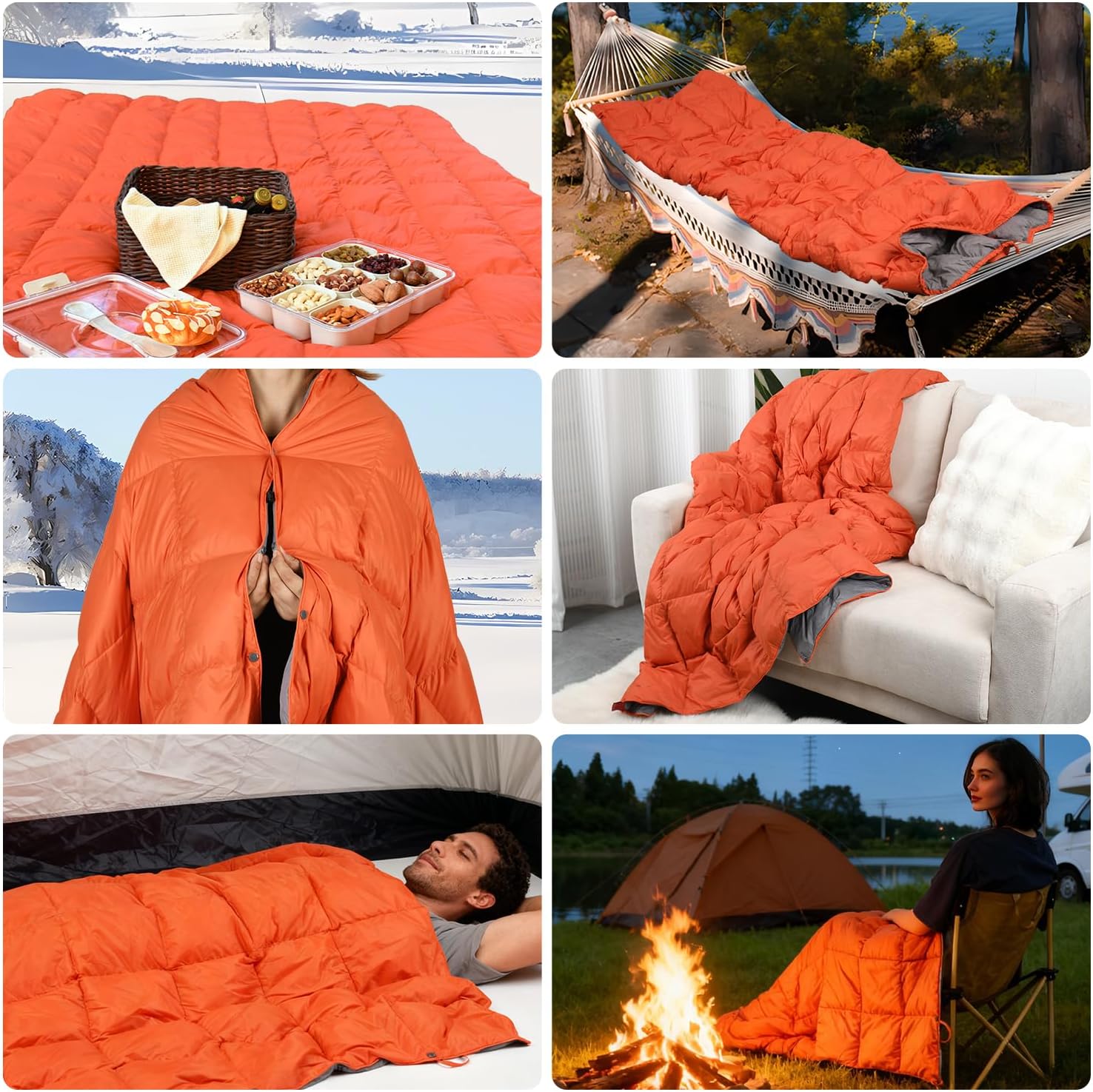 Down Camping Blanket - Lightweight, Packable, Warm & Puffy Outdoor Travel Quilt for Sleep, Hiking, Backpacking, Stadium, Festivals, Water-Resistant Sleeping Bag 55"x79"