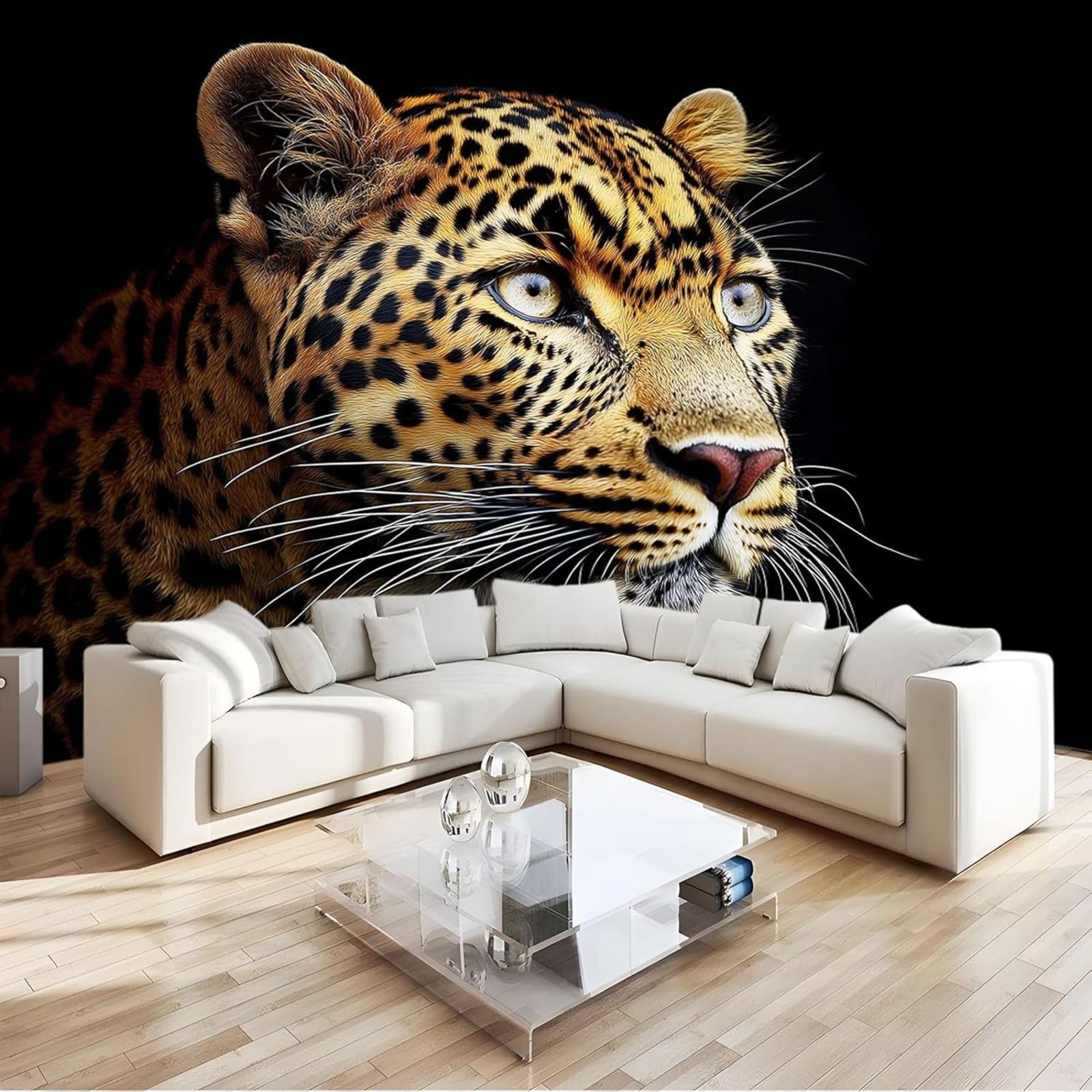 hgjdjhnf Black Leopard Photo Wallpaper 3D Wall Decor Wall Mural Decoration Study Room Living Room Restaurant Cafe, 430cm x 300cm Stickers - Frameless Painting - Poster