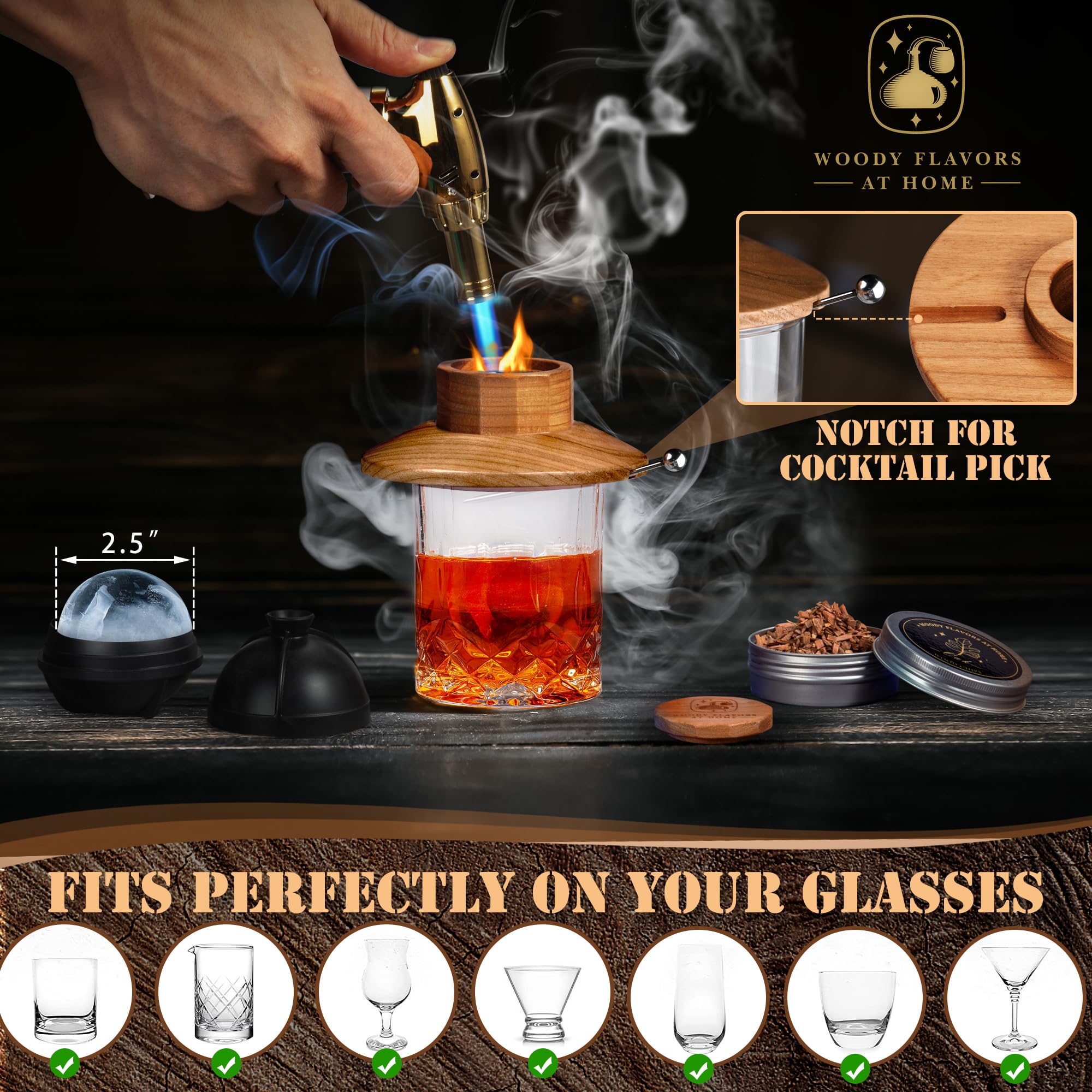 Kit Fumeur Whisky Avec 6 Copeaux De Bois - Fumoir Ancien Et Pierres à Whisky - Pour Cocktails Viandes Fromages - 4