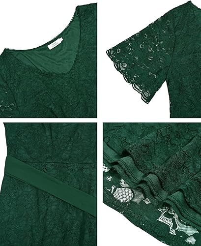 Miniatura 5 de Vestido midi de manga corta con encaje para mujer, talla grande, para despedida de soltera, invitada de boda, cóctel, semiformal, cuello en V