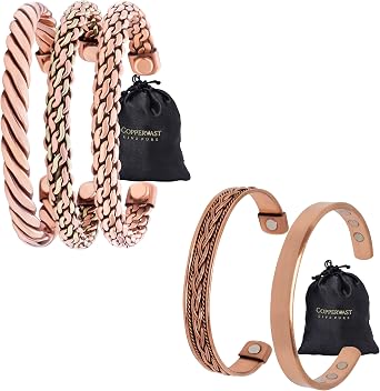 Set of 3 Copper Bracelets for Men + Set of 2 Copper Bracelets for Women | Powerful Magnets Effective and Natural Relief