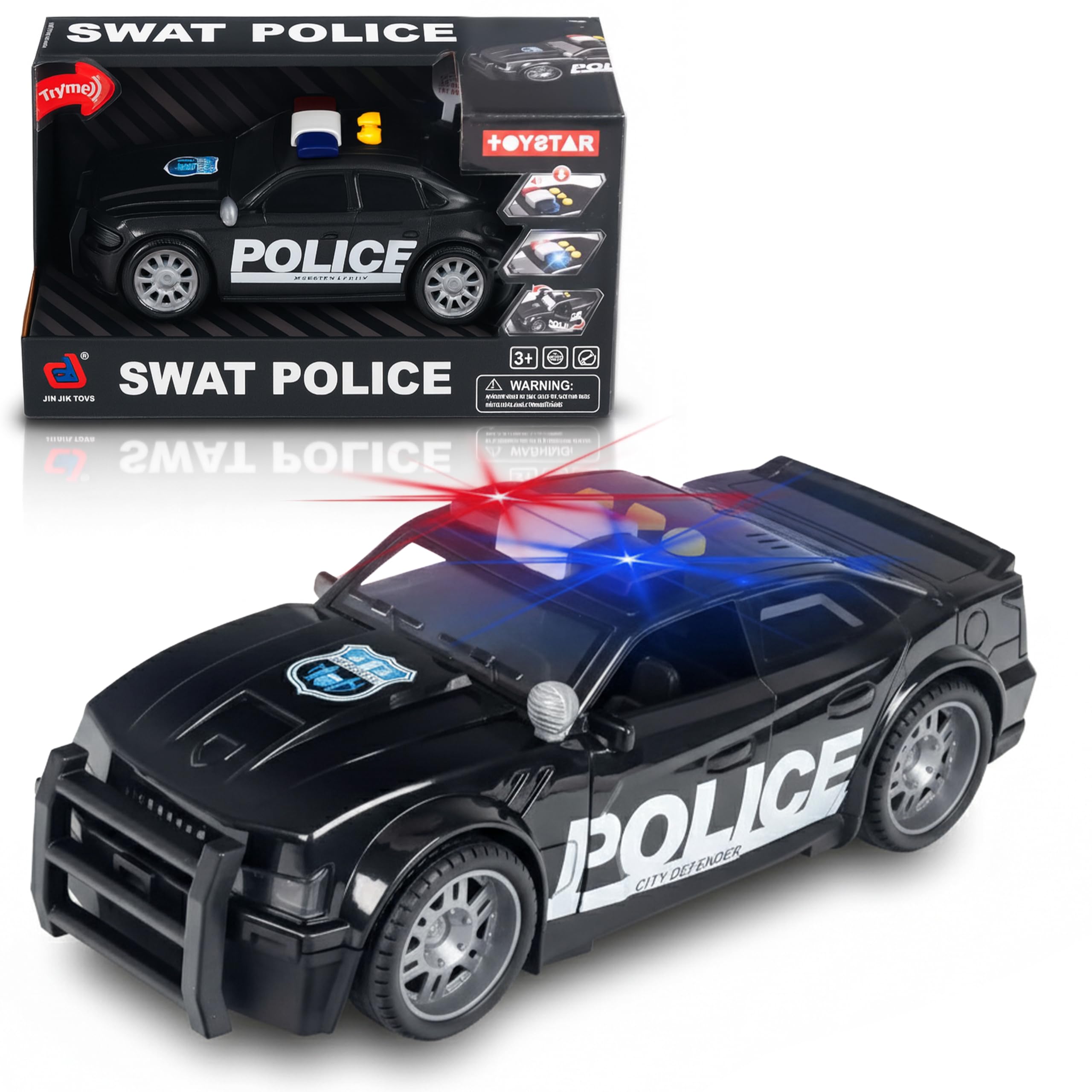 CELMAN Coche de policía con Sirena y luz Intermitente City Defender, Escala 1:16, Coche de Juguete Grande para niños 3 4 5 6 7 8 años