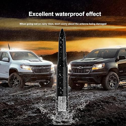 Vista 74 de Antena con válvula de neumático para automóvil y camión, antena corta universal de repuesto con bandera de EE. UU., accesorios para radio Plateado