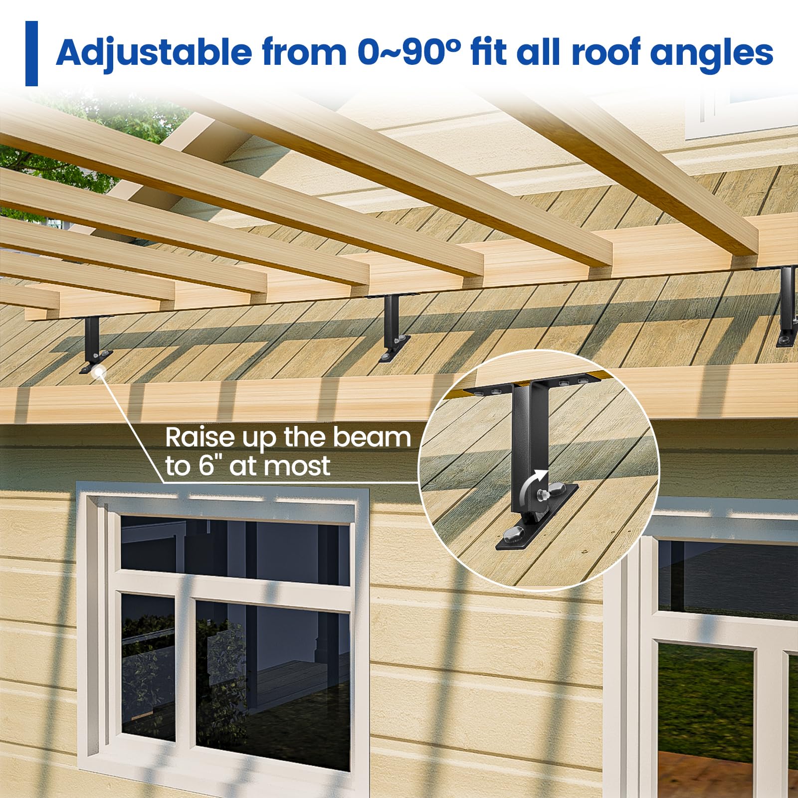 Snapklik.com : 3Pack Pergola Roof Riser Bracket Kit Adjustable Angle ...