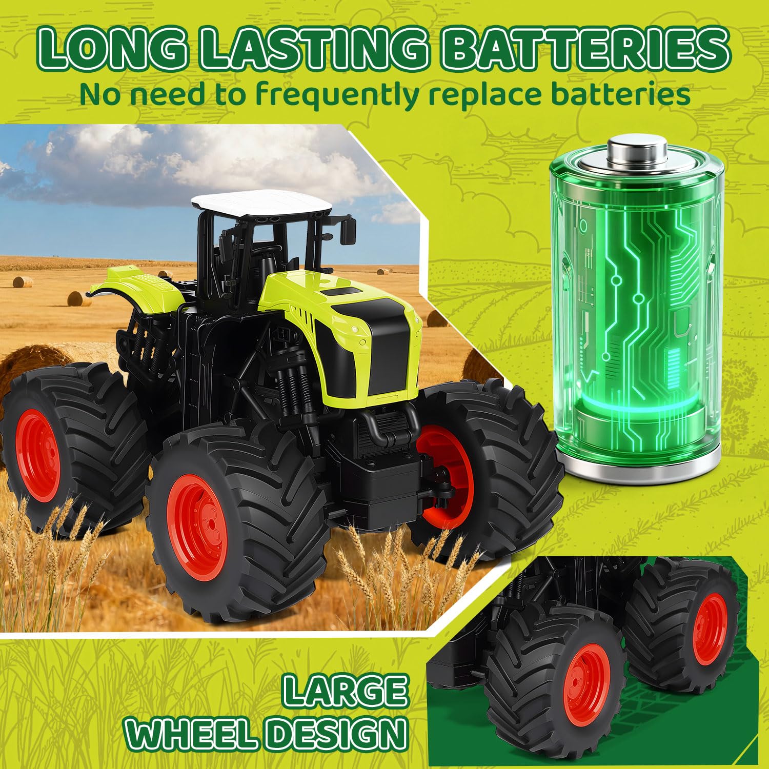 RC Tractor Teledirigido para Niños - 2,4 GHz 1:16 Juguete Tractores Granja Camión Monstruo con Luz para Niños 3 4 5 6 7 8 Años