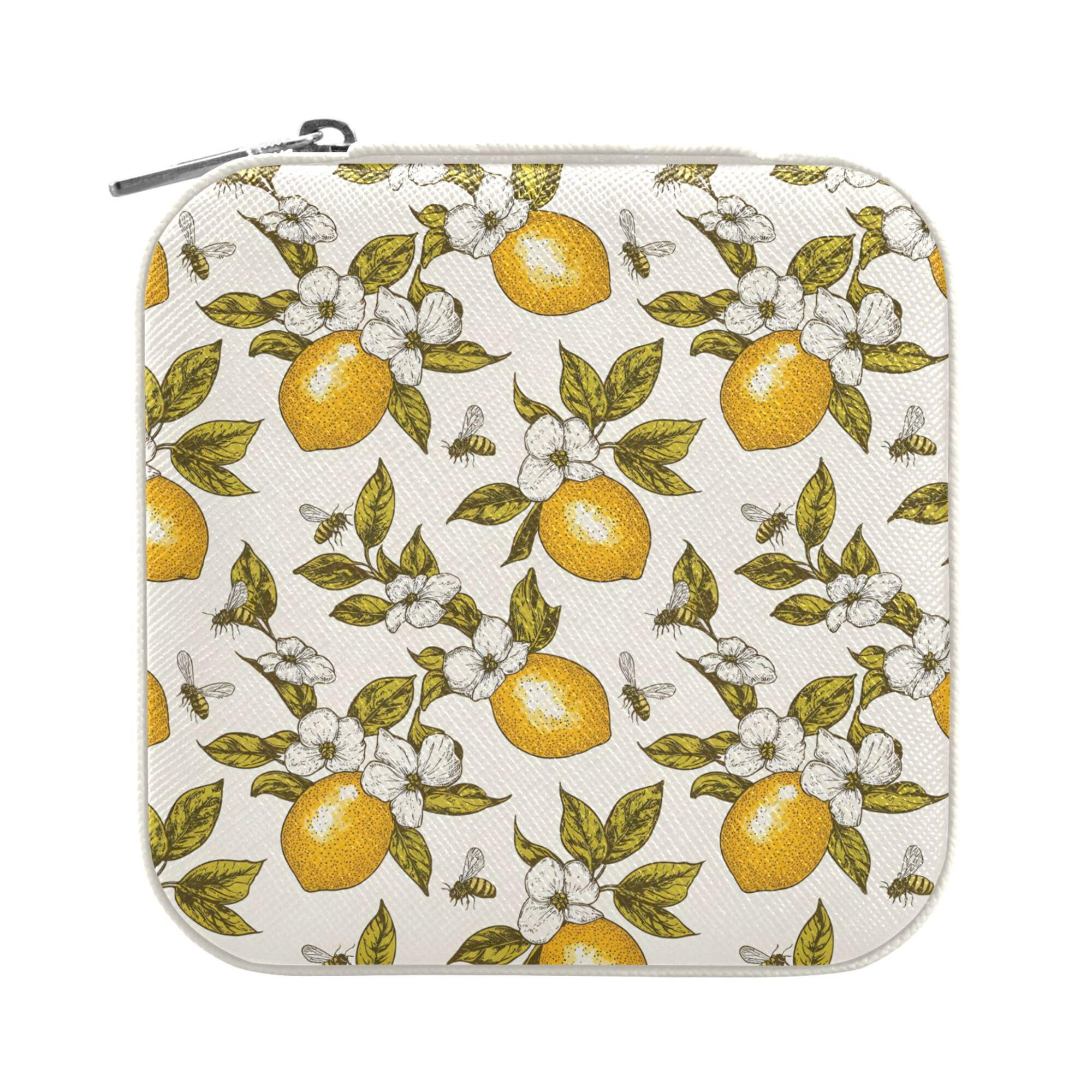 MNSRUU Small Jewelry Box Storage and Organizer Flower Lemon Leaves Mini Travel Jewelry Case Portable Earring Ring Organizer Boxes for Women Girls, Beige