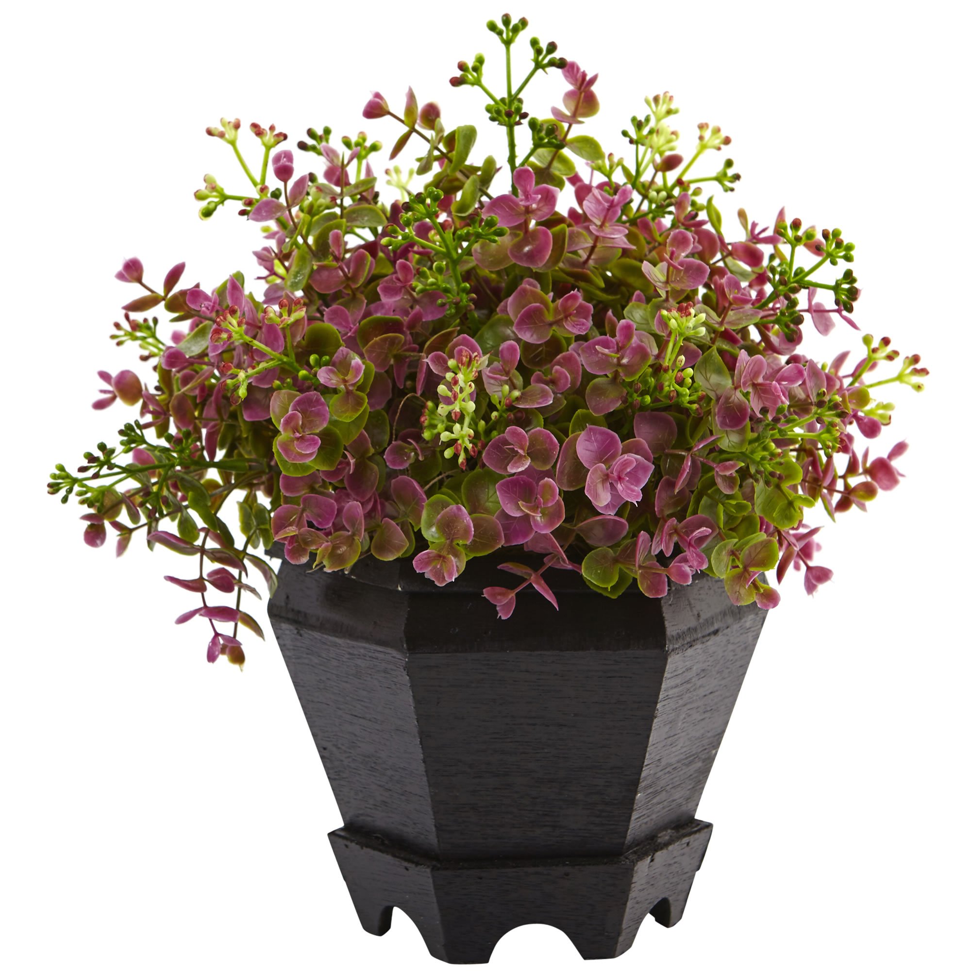 Orpin et eucalyptus artificiels fins de 33 cm en pot elegants