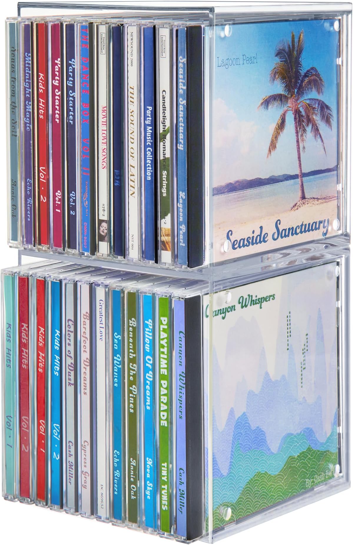 Stackable Clear Plastic CD Organizers (2 Pack) Cube Jewel Case Holders Perfect for Theatre Room | Holds up to 12 CD Cases per Organizer | Made in USA