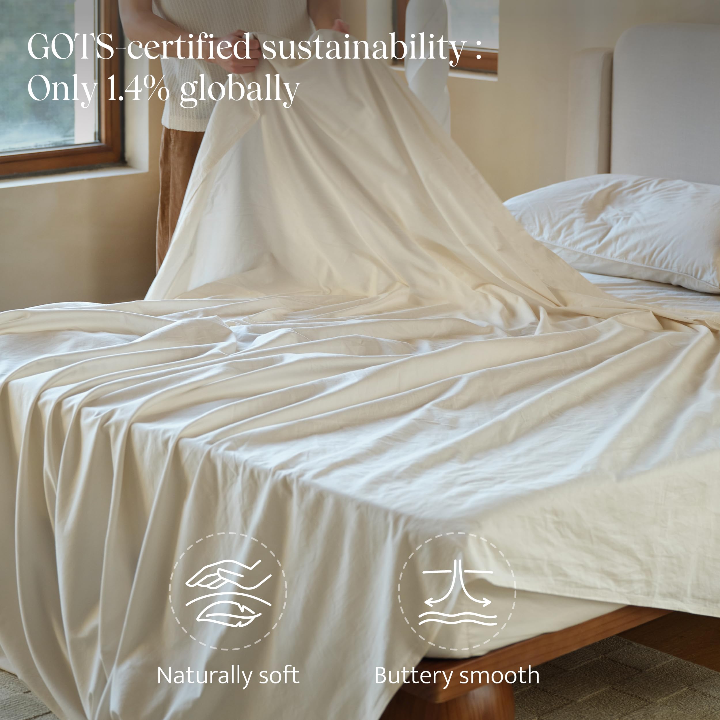 Parure De Lit Double En Coton Bio Bedsure - 300 Fils, 100% Coton Biologique, Fabriqué En Inde, Avec Drap-housse, Drap Plat, 2 Taies D'oreiller, Couleur Ciel