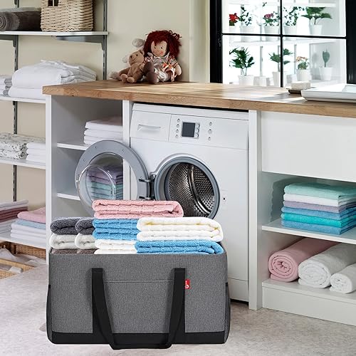 Miniatura 6 de RVSNQ Bolsa de mano extra grande, bolsas de comestibles plegables reutilizables, bolsa plegable con marco de alambre de metal y tablero inferior