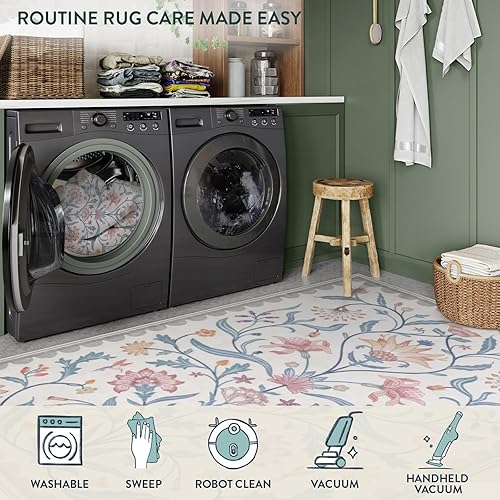 Miniatura 4 de Lahome Alfombras de baño pequeñas bohemias con estampado floral de 2 x 3 pulgadas, antideslizantes, lavables, grisbeige, alfombra suave para