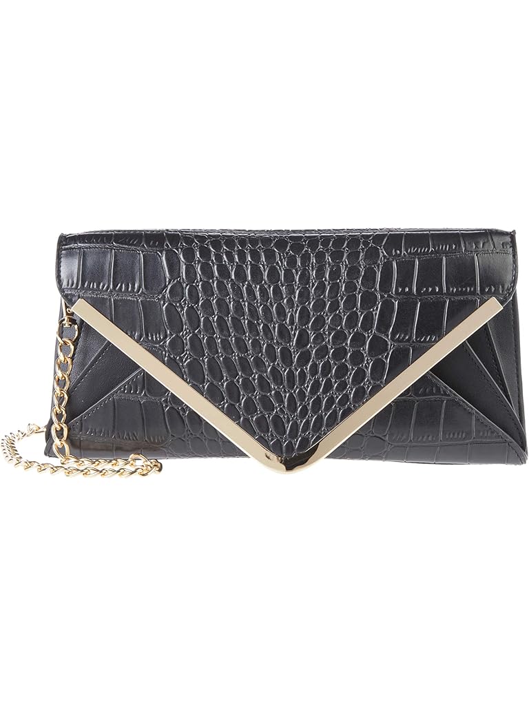 Black San Diego Hat Company Croc Embossed & Smooth PU Leather Envelope Clutch w/ Removable Strap