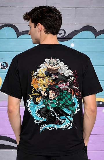 Men’s Anime-Inspired Graphic Printed T-Shirt | Oversized Streetwear Back Print | Premium Cotton Casual Tee – Demon Slayer product image