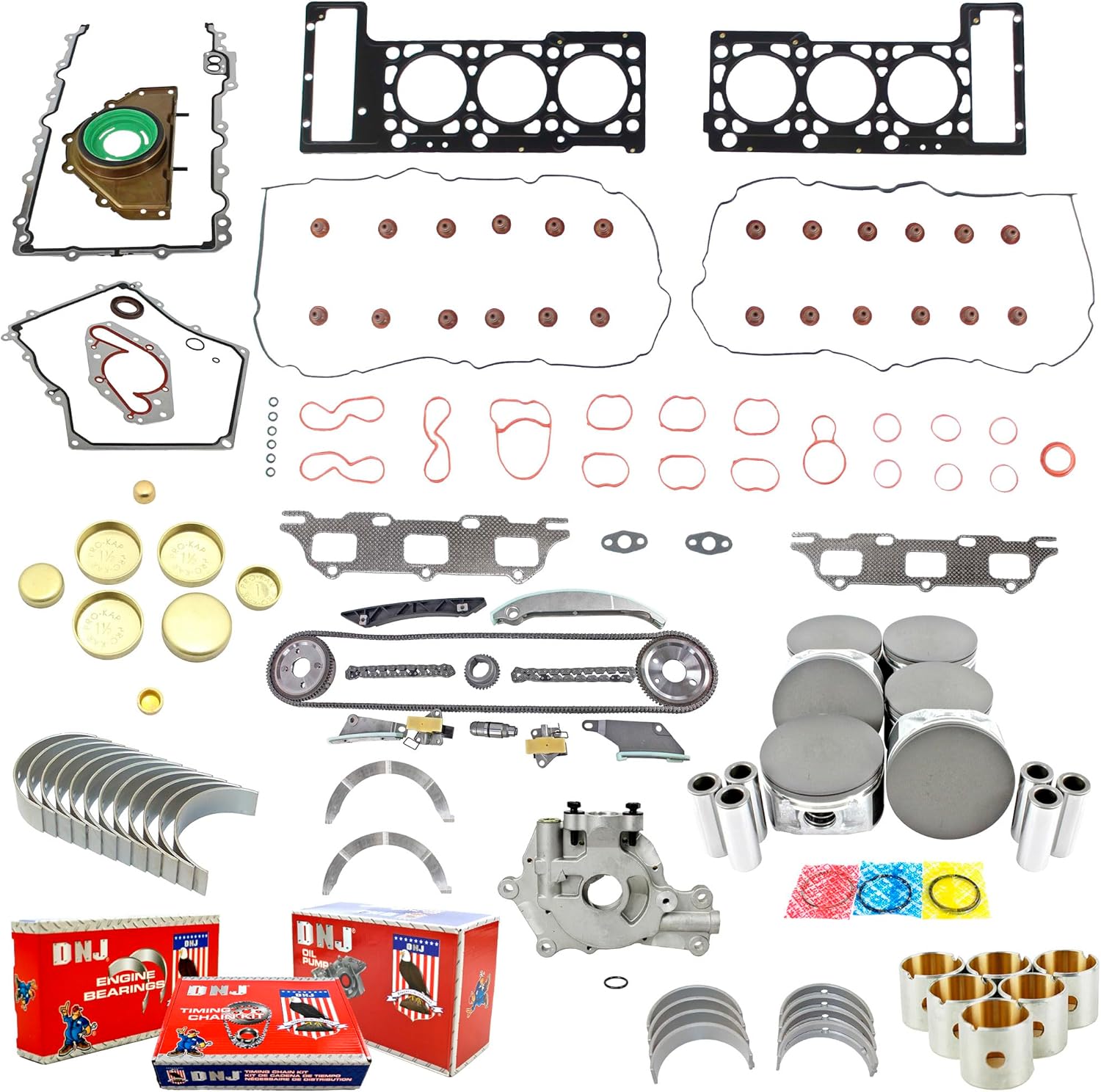 DNJ EK1116BM Master Engine Rebuild Kit for 2009-2010 Chrysler, Dodge 300, Avenger, Charger 2.7L V6 24V DOHC 2736cc