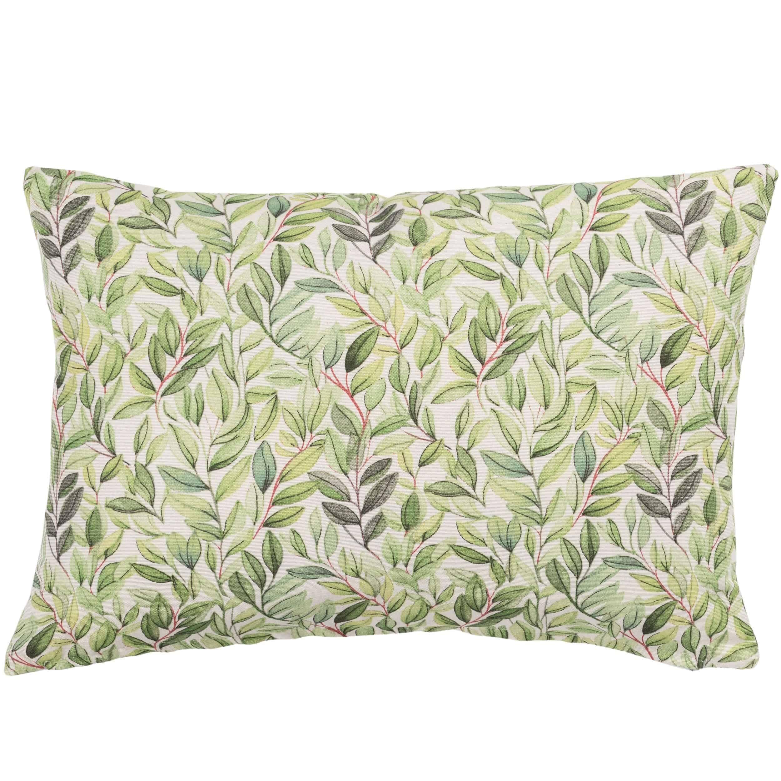 Linen Loft Green Willow Sketch Boudoir Cushion Cover In Sage Delicate Nature-Inspired Botanical Leaf Design. 17X12 Cover Only