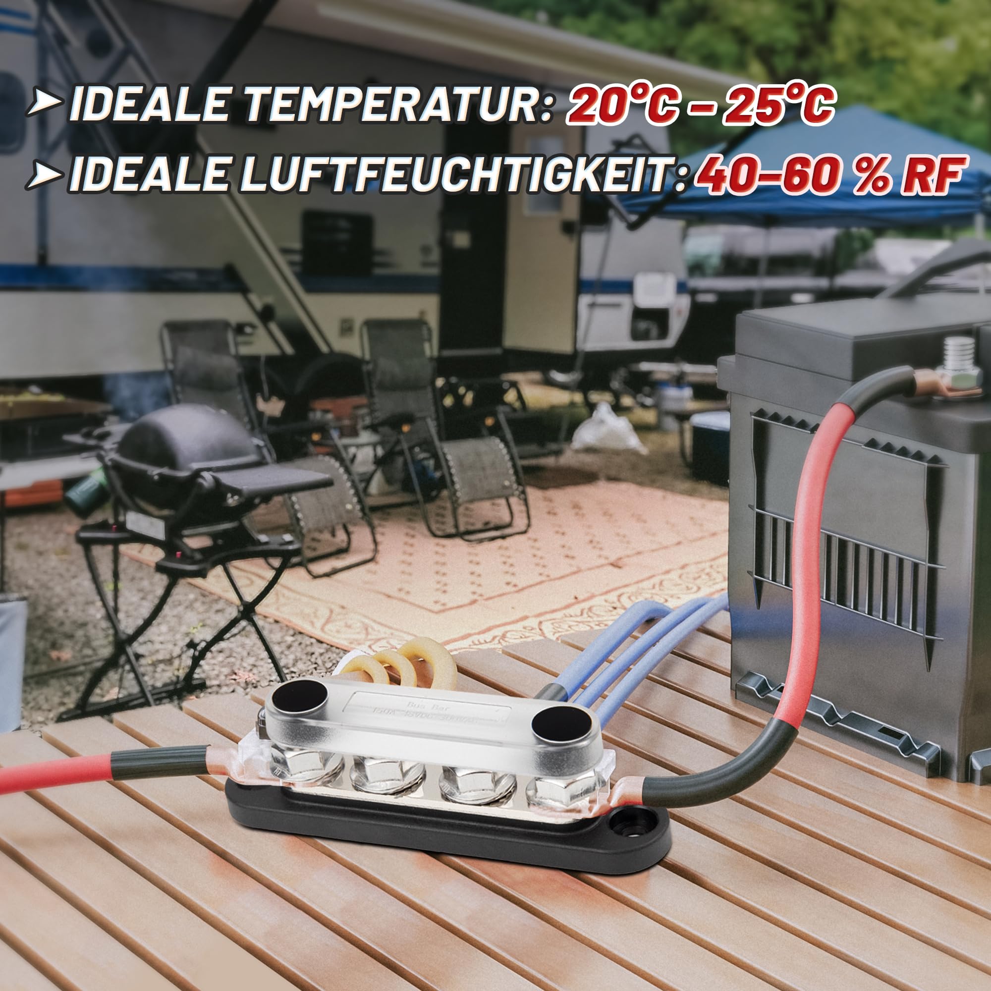 RED WOLF 150A Sammelschiene Verteilerblock 12V-48V DC für Auto Marine RV Wohnmobil Lkw Elektrik System Klemmleisten, Positive Masse Stromverteilungsblock Busbar mit 4 x M8 Klemmenbolzen