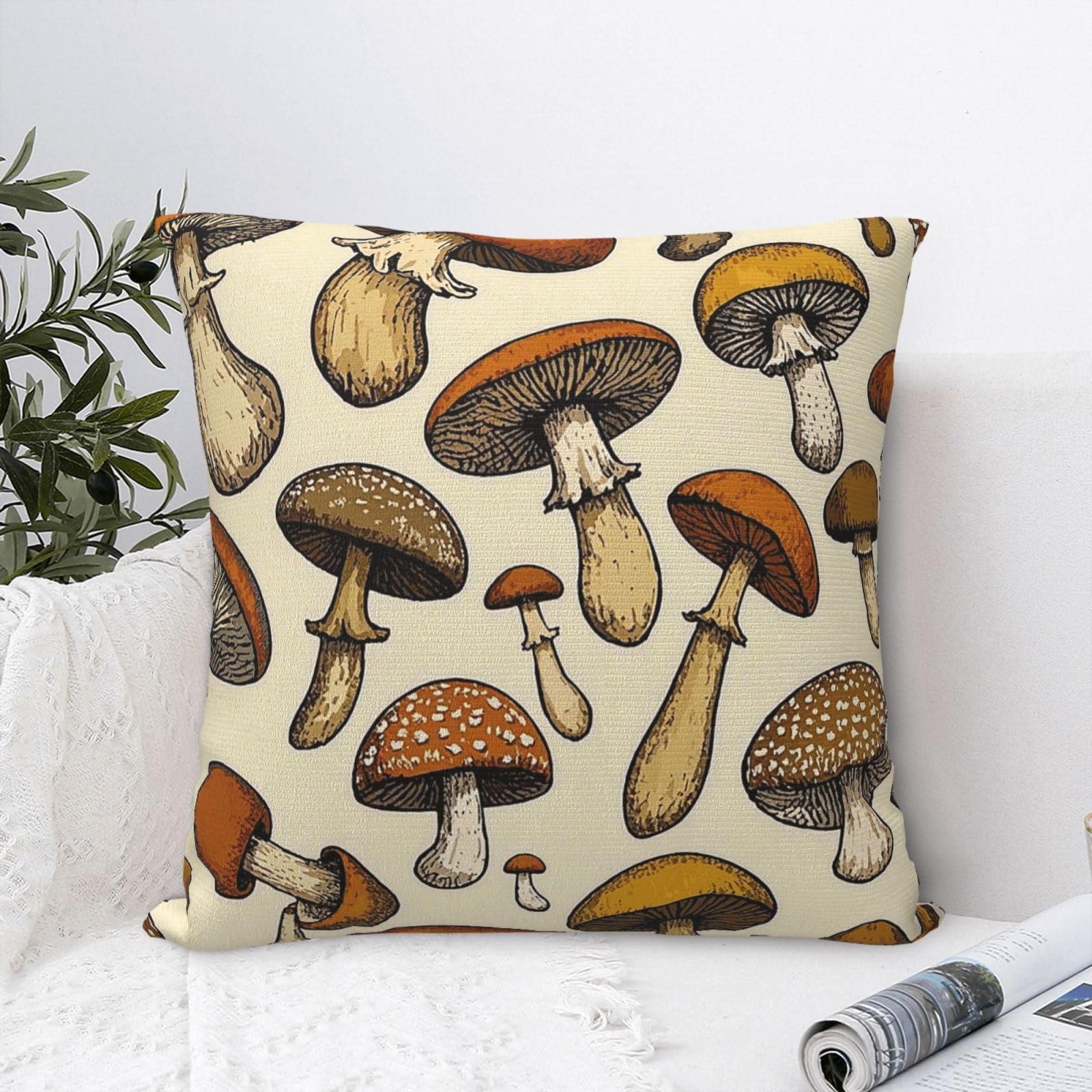 FodPand Luxury Velvet Throw Pillow Covers 20"x20" Super Soft Decorative Pillow Cases - Funny Mushrooms Pillowcases Modern Lumbar Cushion Cases for Couch Sofa Bed Pillow Shams