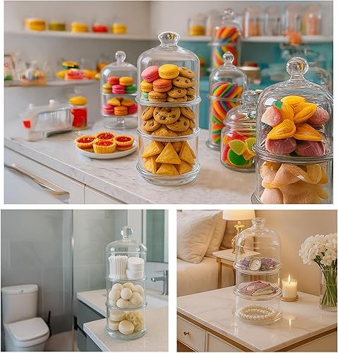 Miniatura 2 de ums Tarros de vidrio de 3 niveles con tapa, tarro de galletas, tarros de dulces para bufé de dulces, tarros de boticario, organizadores de cocina y
