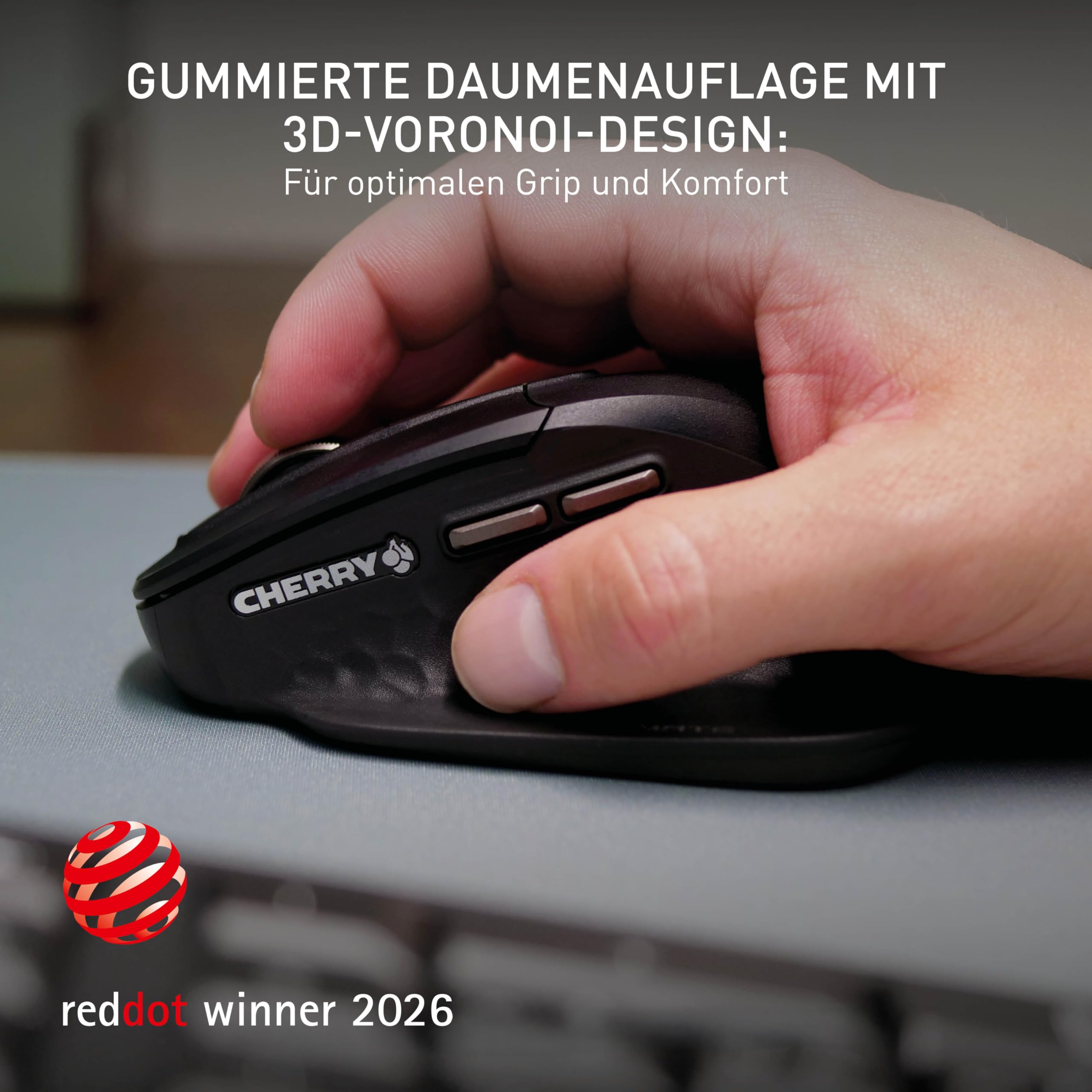 CHERRY Stream Mouse Ultimate, Kabellose Ergonomische Maus, Schwarz | Rechtshändermaus, Multi-Device-Funktion für 4 Geräte, Bluetooth, 2,4 GHz & Kabel, Anpassbares Scrollrad, Wiederaufladbar