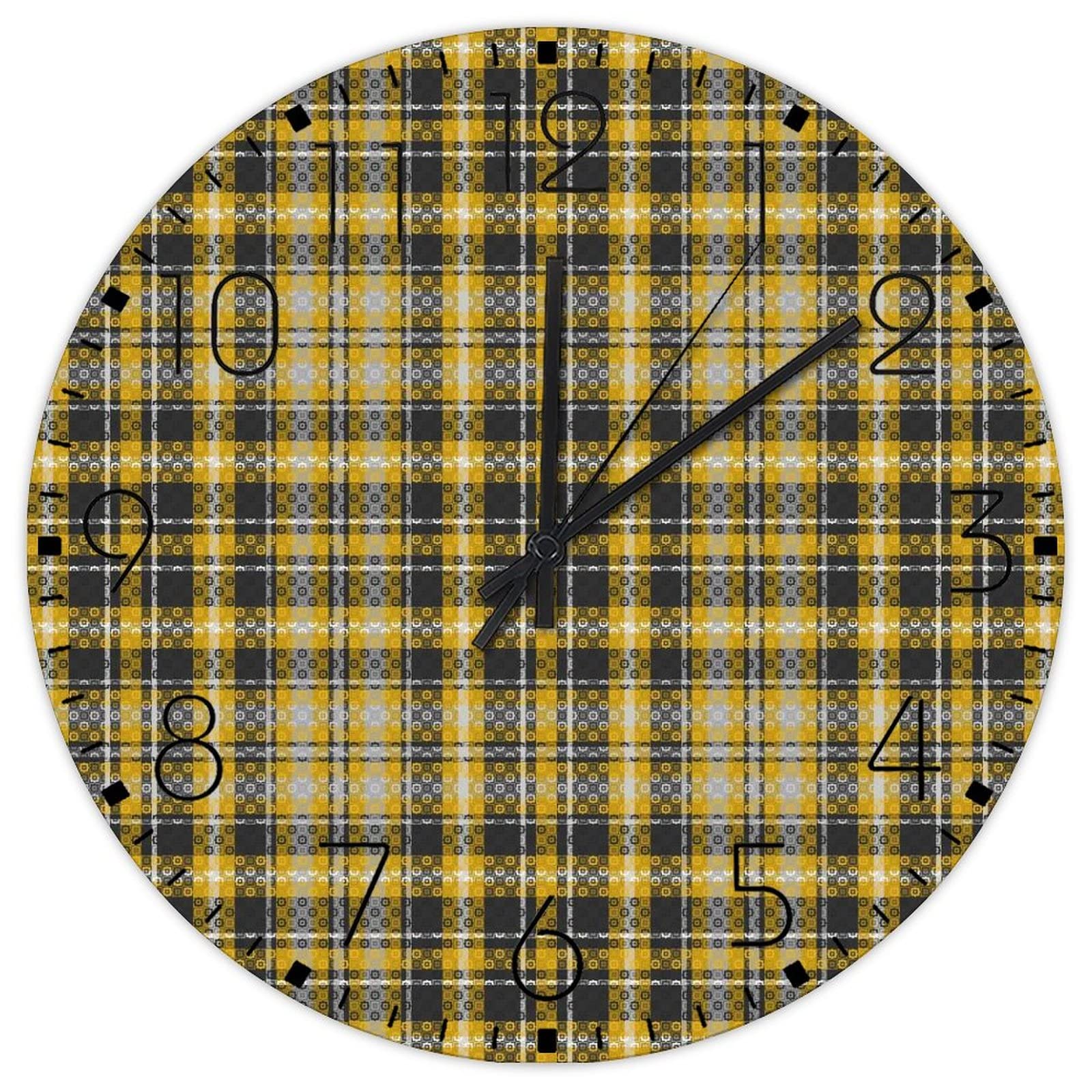 Horloge murale en bois 30 cm motif carreaux de buffle double face pour déco de chambre