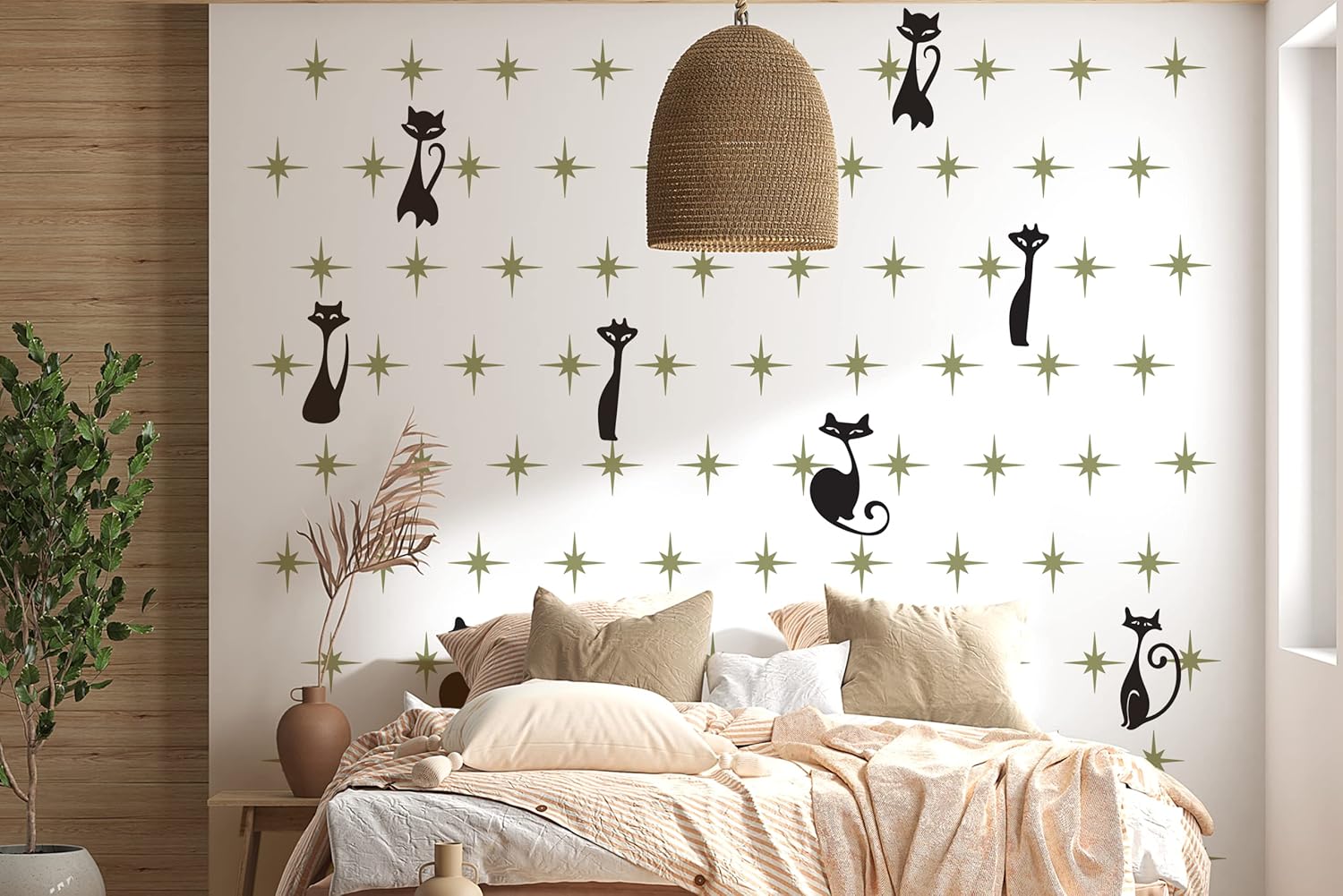 Vintage, Inspired Starburst Wall Decals, Featuring Playful Cats!, Mid Century Cat, Vintage Lovers!, Modern Art, Cat Decor
