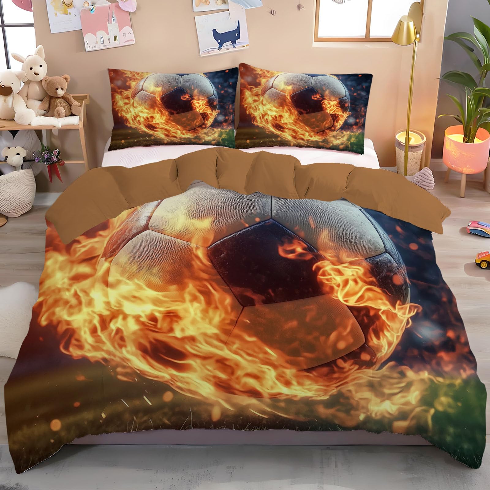 Parure de lit football en feu 200x200cm anti-acarien et doux