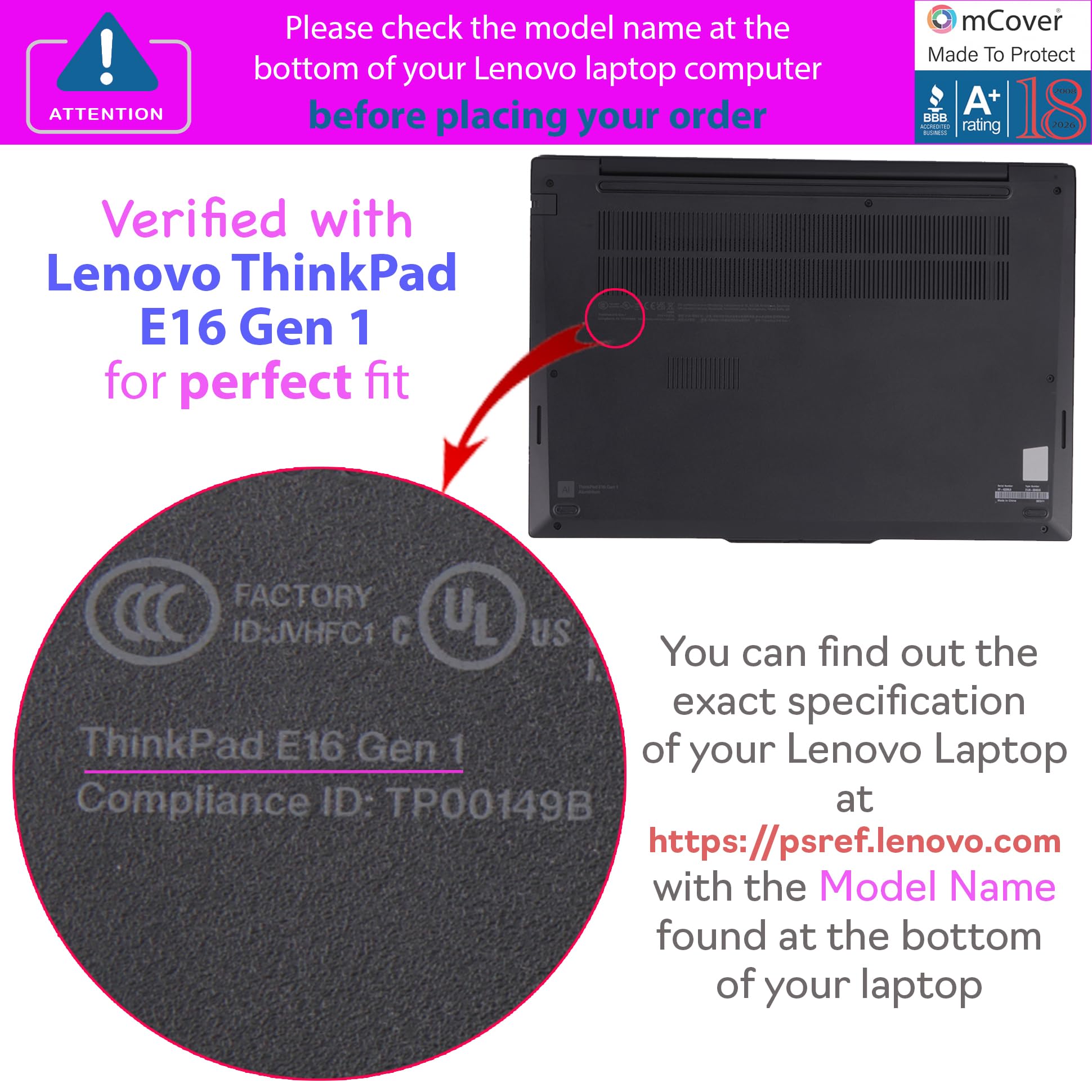 mCover Étui uniquement compatible avec Lenovo ThinkPad E16 Gen 1/Gen 2 2024-2025 16" (ne convient pas aux autres modèles) - Bleu