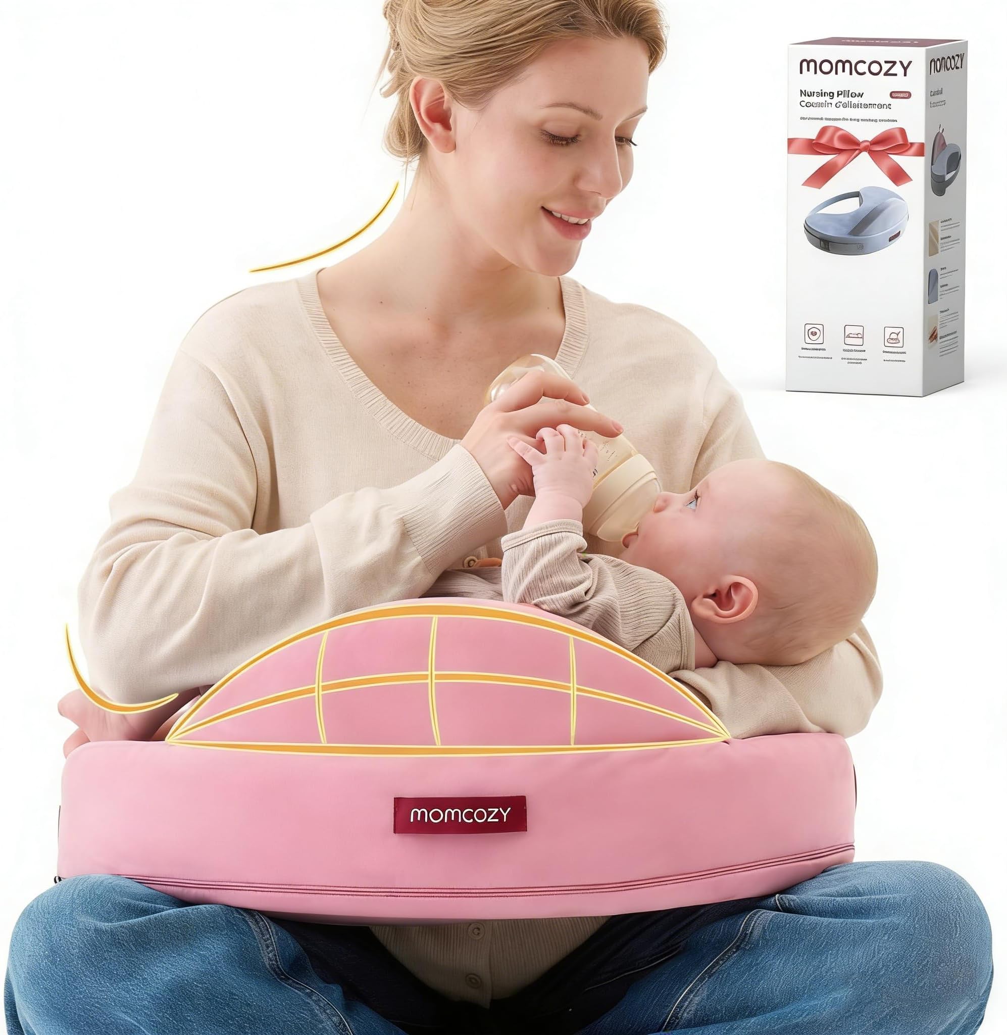 Momcozy Original Nursing Pillow for Breastfeeding, Plus Size Breastfeeding Pillows for More Support, with Adjustable Waist Strap and Removable Cotton Cover, Colorful Wildlife