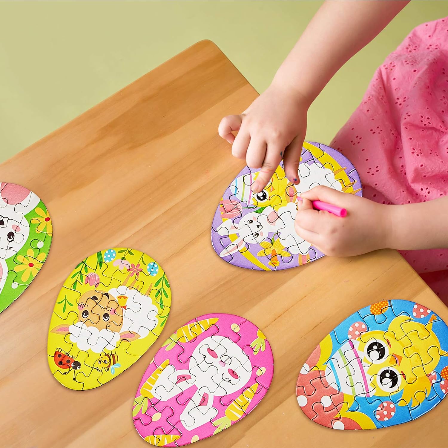 20 Pieces Mini Easter Puzzles Easter Egg Fillers Bunny Chicks Hatching Printed Mini Puzzles Classroom Prize Resurrection Party Favors, 5 Styles